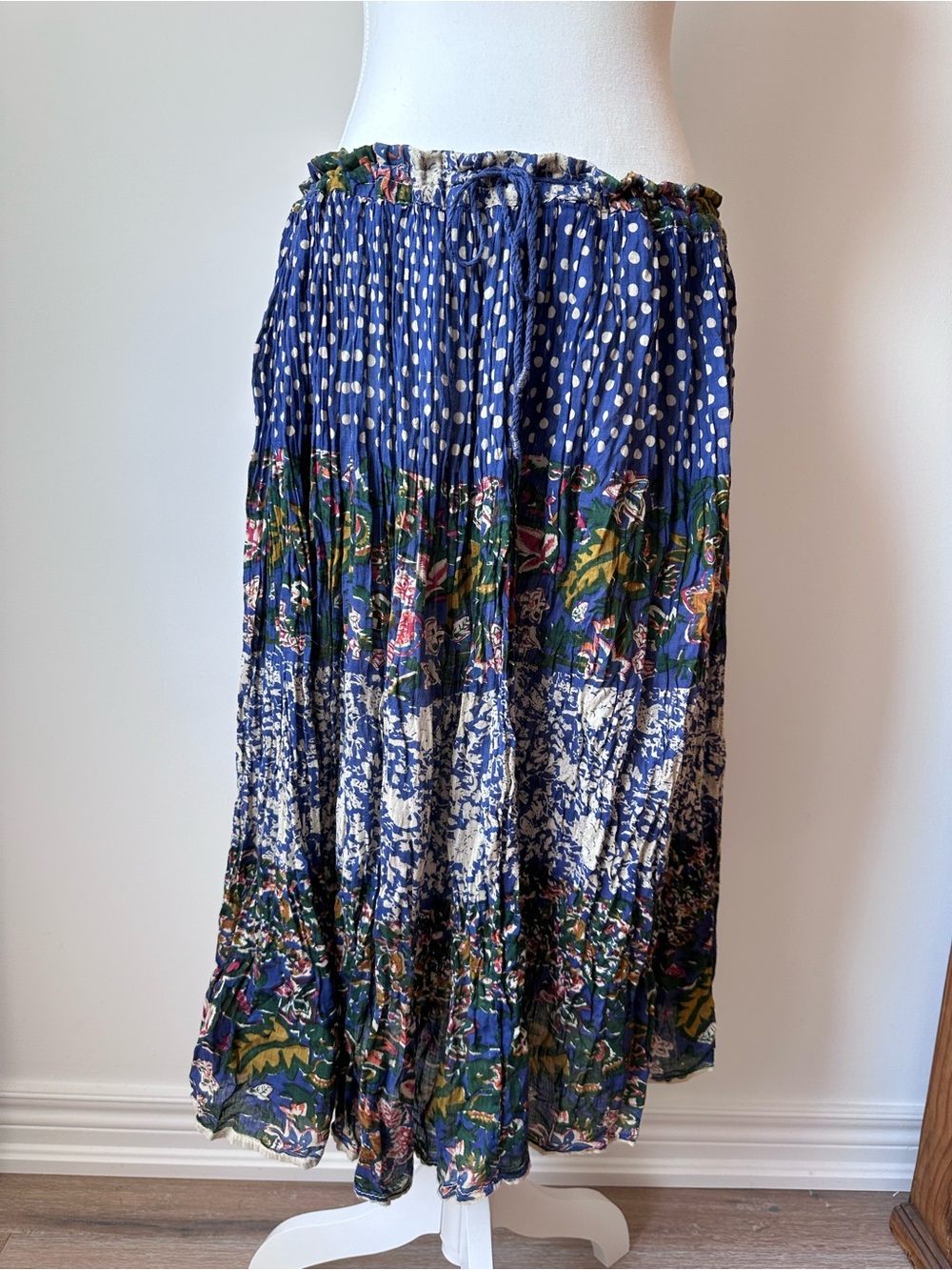 Vintage Y2K Coupé Classique 100% Cotton Boho Peasant Skirt Floral Polka Dot - L